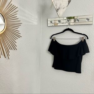 Black Off the Shoulder Crop Top Blouse